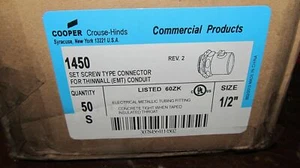 Qty 50 Cooper Crouse-Hinds 1450 Compression 1/2" Connectors EMT Insulated (V3) - Picture 1 of 2