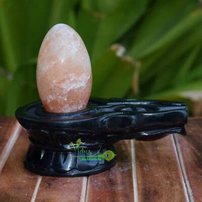 Piedra de candado de mármol base Yoni con lingam de sal del Himalaya arte de decoración de templo para el hogar Foto 1 de 4