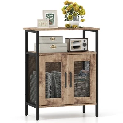 COSTWAY Wine Bar Cabinet Home Liquor Cabinet with Removable Wine Rack-Grey Wash - Image 1 of 4