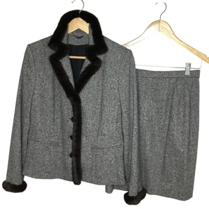 Vintage Designer Algo Couture Tweed Rock Anzug Nerz Pelzbesatz Wolle Seide Cocktail 8 - Bild 1 von 10