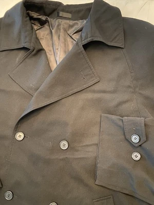 Gabardina de lana negra con cinturón de doble botonadura Lazetti Couture 42R de colección Foto 1 de 4