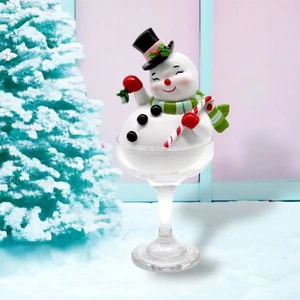 8" Vintage Retro Snowman in Martini Glass Christmas Decor *SHIPS WITHIN 10 DAYS* - Picture 1 of 1