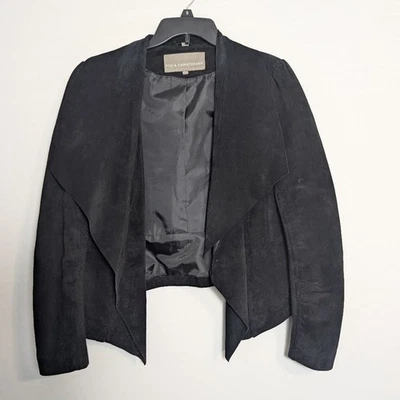 Bod & Christensen Leather Jacket Black Suede Open Front drape Sz L - Image 1 of 4