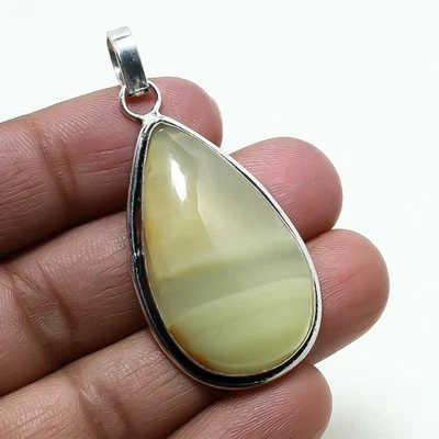 Ciondolo gioiello in agata pizzo giallo fatto a mano design unico 2,3" SR 8017 - Immagine 1 di 4