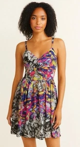 Amanda Uprichard Anthropologie Champagne digital leopard Rainbow Silk dress M - Picture 1 of 7
