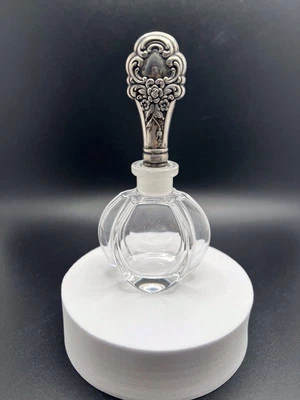 Botella de perfume vintage TOWLE plata esterlina/vidrio tapón con motivo floral Foto 1 de 4