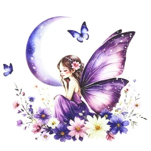 Serviettes en papier elfe fée lune fleurs féerie. Napkins fairy elf moon flowers - Picture 1 of 1