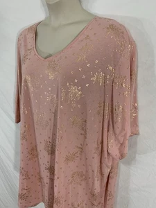 Catherines PLUS 5X 34W 36W Pink & Gold Pullover Short Slv Shirt Blouse Top - Picture 1 of 13