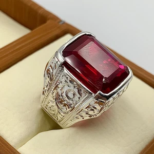 Big Deep Red Ruby Mens Ring Sterling Silver 925 Handmade Anari Yaqoot Ring Roby - Picture 1 of 6