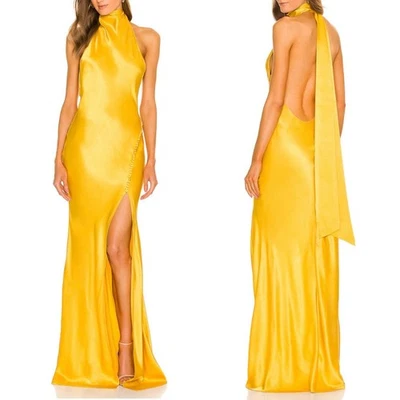 NWT Sau Lee Penelope Backless Satin Gown US 4 Gold Yellow Evening Dress Formal - Image 1 of 4
