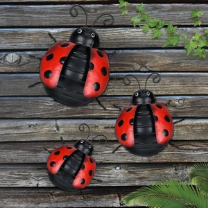 WENYLE Metal Garden Wall Art Decorative 5.7" Large Set of 3 Cute Ladybugs Col... - Picture 1 of 8