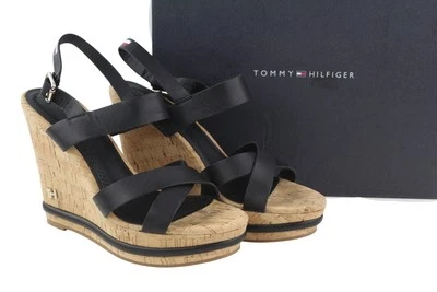 Sandalias corporativas para mujer TOMMY HILFIGER EU40 cuero negro cuña tiras punta abierta Foto 1 de 4