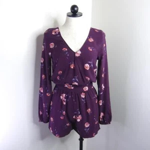 Mameluco Aeropostale XS para mujer púrpura floral manga larga cinturón cintura elástica - Imagen 1 de 10