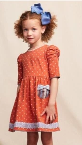 Matilda Jane Girls Spot On Polka Dot Knit Orange Lap Dress Size 6 New - Picture 1 of 2