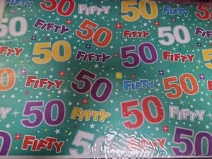 BIRTHDAY AGE 50 FIFTY 50TH WRAPPING PAPER 2 SHEETS+1 GIFT TAG - Picture 1 of 1