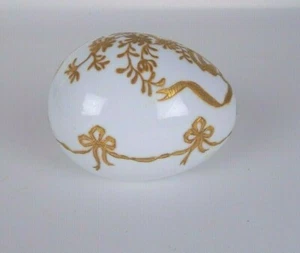 Signed M Schroeder Hand Painted Oval Porcelain Egg White/Gold - Picture 1 of 7