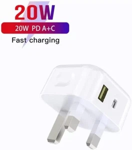USB C Wall Charger PD 20W Fast charger Dual port Compatible with iPhone14/14 Pro - Picture 1 of 8