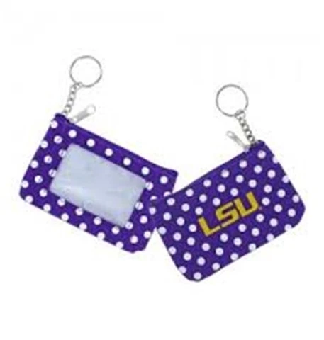 LSU Tigers Team Logo NCAA Nylon Polka Dot Zippered Coin Purse Key Ring Cover