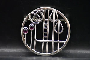 Wallis Hunter Rennie Mackintosh Design Brooch in Sterling Silver with Amethyst - Picture 1 of 3