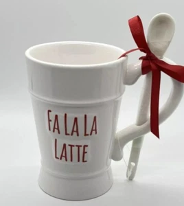 Fa La La Latte Becher mit Löffel Urlaub Kaffeebecher Latte 5" hoch Weihnachten 13oz - Bild 1 von 9