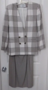 Casual Corner Suit - Beige/Tan Plaid Jacket with Tan Skirt - Size 6P - Picture 1 of 3