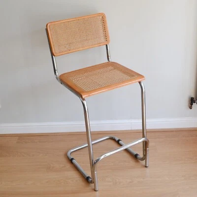 Marcel Breuer Cesca Bauhaus Modernist Style Chrome Beech Cane Bar Stool - Image 1 of 4