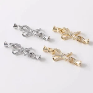 1Set CZ Pave Bow Tie Toggle Clasp,Cubic Zirconia Bowknot Toggle Clasp,Bow Clasps - Picture 1 of 6