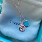 Tiffany & Co. 925 Silver Double Mini “Return to” & Blue Enamel Pendant Necklace