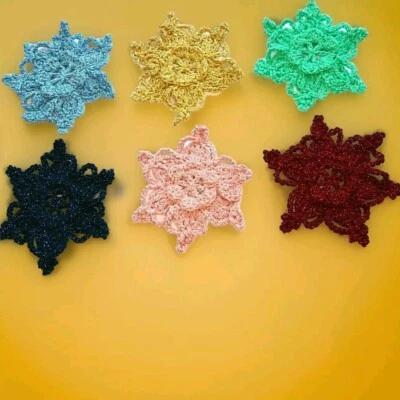 Juego de 6 Guirnaldas de Árbol de Navidad Crochet Copos de Nieve Estrellas Flores Decoración Hecha a Mano  Foto 1 de 4