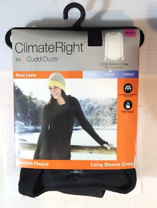 Climate Right Cuddl Duds Long Sleeve Crew Stretch Fleece Base Layer Black XS