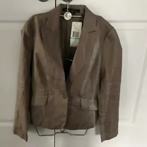 Giacca di lino leggera donna Kenneth Cole marrone/crema taglia 8 - Foto 1 di 10