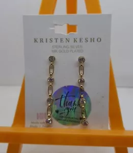 Kristen Kesho Sterling Silver And 18kt Gold Plated Dangle Earrings With Czs - Picture 1 of 6