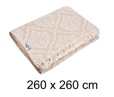 Plaid Bedspread BAROQUE KING SIZE Beige Couch Blanket Sofa Blanket 260 x 260 Cotton
