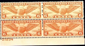 C19 Winged Globe 6¢ 1937 Plate Block VF MNH Plate # 21234 - Picture 1 of 5