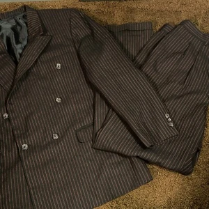 Vtg New Ashads Bold Stripe Double Breasted Suit Pinstripe Hong Kong 44L 35 Waist - Picture 1 of 24