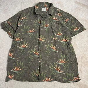 Solitude Mens Hawaiian Button Up Shirt Washable %100 Silk Floral XL Green Casual - Picture 1 of 7