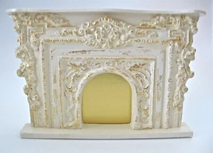 dollhouse doll house miniature WHITE GOLD LEAF VICTORIAN PLASTER FIREPLACE  - Picture 1 of 5
