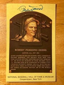 Hand SIGNED Robert Bobby Doerr ~6x4 HOF Yellow Plaque Post Card - Picture 1 of 3