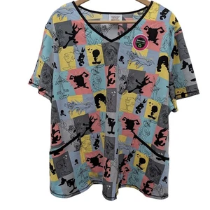 Looney Tunes Bugs Bunny Tweety Space Jam Patchwork Medical Nurse Scrub Top 3XL - Picture 1 of 7