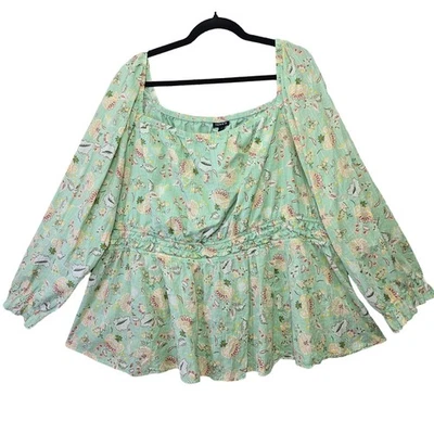 Blusa campesina floral bohemia verde menta talla grande 4X Torrid Top para mujer de algodón Foto 1 de 4