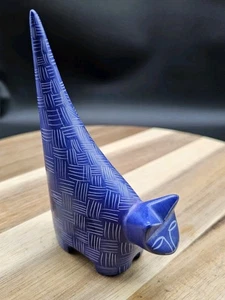 Statuina gatto Kenya pietra ollare intagliata a mano vintage blu - Foto 1 di 7