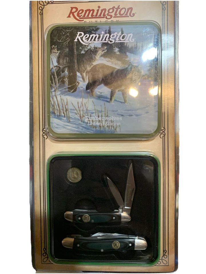Juego de regalo de navaja de bolsillo Remington Timber Wolves cuchillas de acero inoxidable Micarta Foto 1 de 1