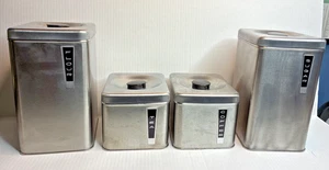 VINTAGE RETRO LINCOLN BEAUTYWARE STAINLESS STEEL CANISTER 4 PC SET 50's - Picture 1 of 12