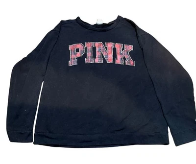 Pullover Victoria’s Secret ROSA Negro Manga Larga L Cuadros Estrás Logo  Foto 1 de 4