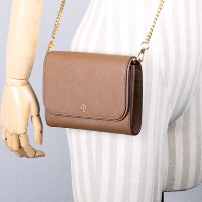 Tory Burch Emerson Marrón Cadena Saffiano Cartera sin asas Bandolera Cartera Bolso 136093 Foto 1 de 4