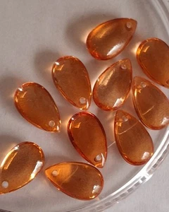 GLASS TEARDROP BEADS 15x8mm 'ORANGE' (10 pieces) - Picture 1 of 1