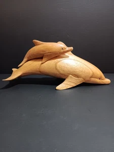 Vintage geschnitzte Delfin & Kalb Skulptur, Mid Century Design 12" Zoll Amelia Island - Bild 1 von 15