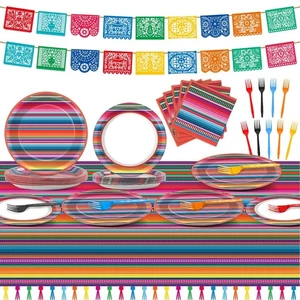 Qyeahkj 119 Piezas Conjunto de Suministros de Fiesta Fiesta Mexicana Incluye Mayo México Serape... - Imagen 1 de 7