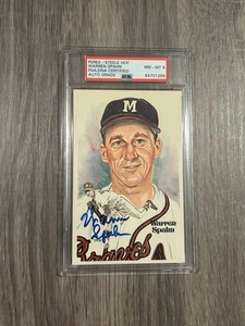 Warren Spahn Perez-Steele Autographed HOF Postcard PSA/DNA Auto Grade NM-MT 8 - Picture 1 of 2