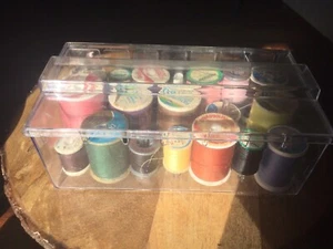 Vintage Thread Caddy with Assorted Vintage Spools of Thread - Picture 1 of 2